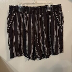 Napa Valley Black White Striped Linen Shorts w/ Elastic Waistband (Women‎ 3XL)